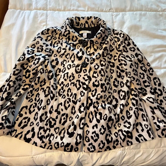 Chico’s Faux Fur Leopard Print Swing Jacket Coat Animal Print size 0- Small - Picture 1 of 8